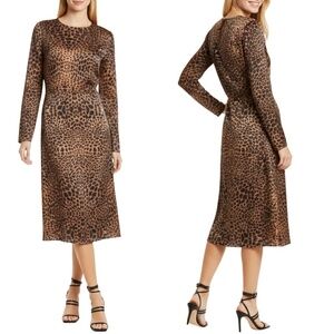 NWT BOSS Darkea Long Sleeve Animal Print Midi Dress Sz. 8